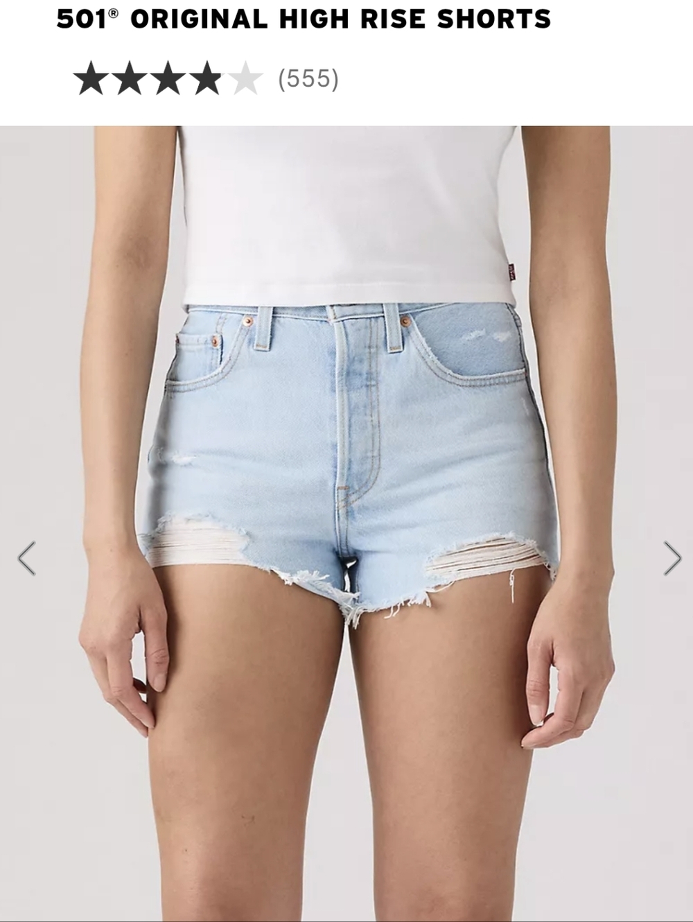 Levi's 501® Original High Rise Light Blue Denim Shorts